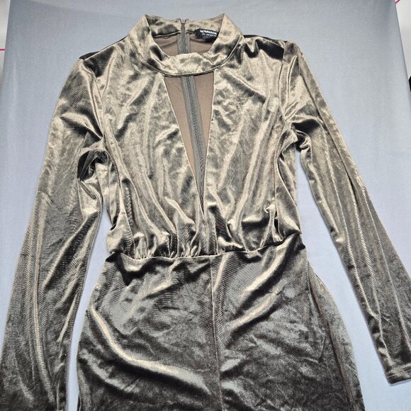 HOMMAGE Velvet Jumpsuit – Women’s Size Large – Long Sleeve Mesh V-Neck - Picture 2 of 13